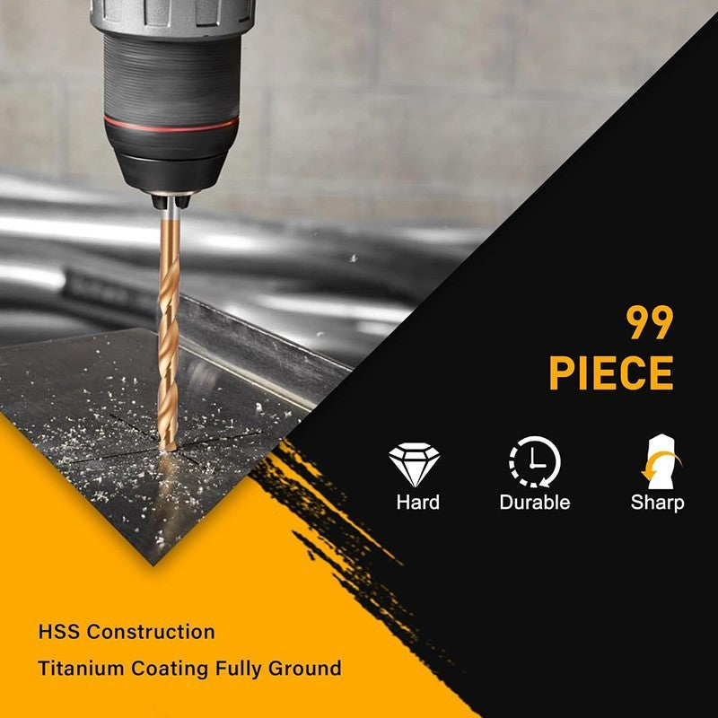99pcs HSS Cobalt Drill Bits Set 1.5-10mm for Metal Stainless Steel High-Speed
