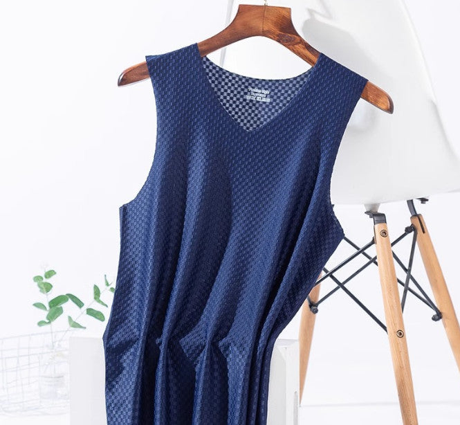 Men's ice silk Undershirts Sleeveless Underwear Race beam Vest Mesh Cool Tagless