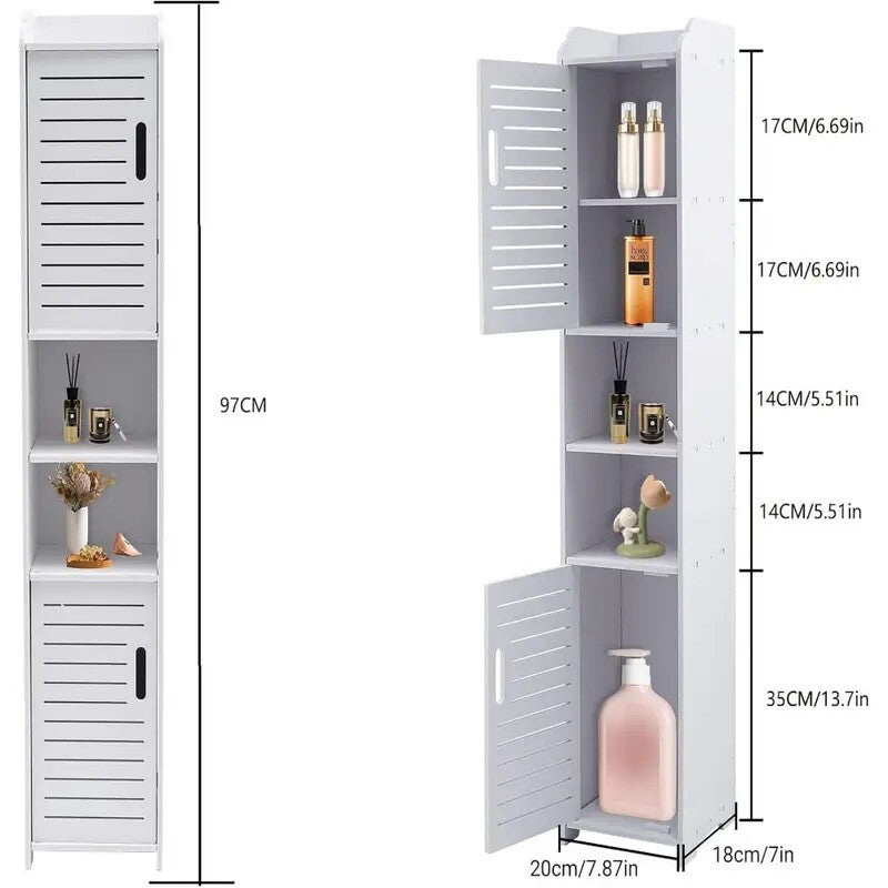 Waterproof Bathroom Tall Cabinet Free Standing Floor Storage Unit Cupboard NEW