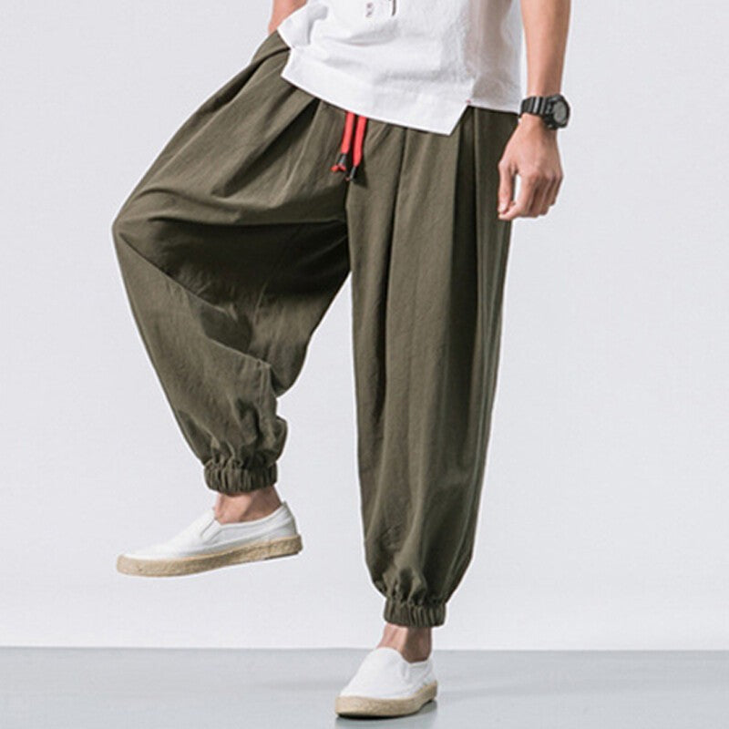 Men Summer Casual Harem Pants Elasticated Waist Bottoms Baggy Wide Leg Trousers