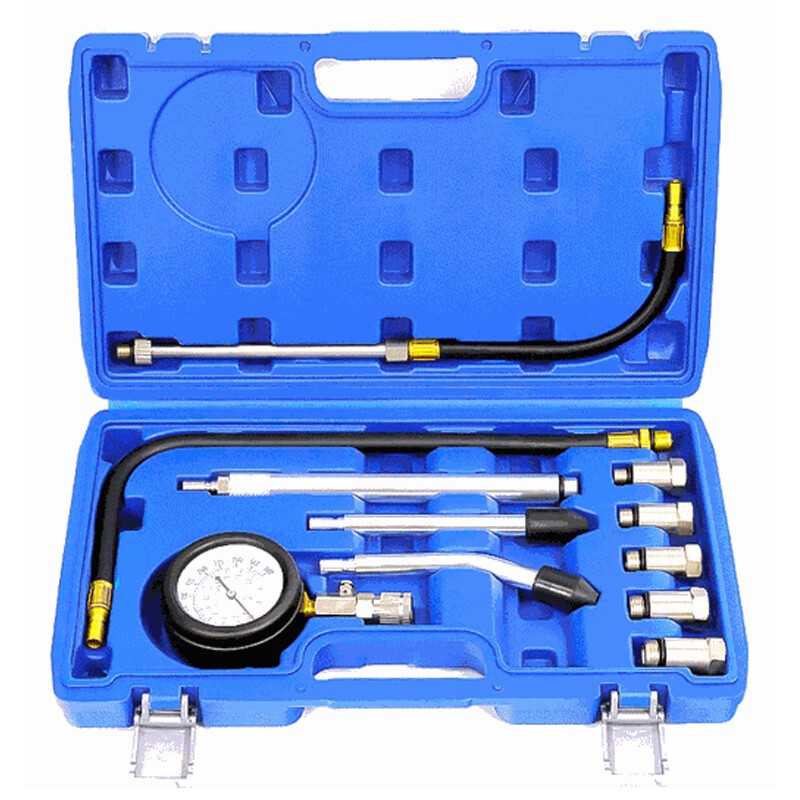 11PCS Petrol Engine Compression Tester Kit Fuel Cylinder-Pressure Gauge Tool Set
