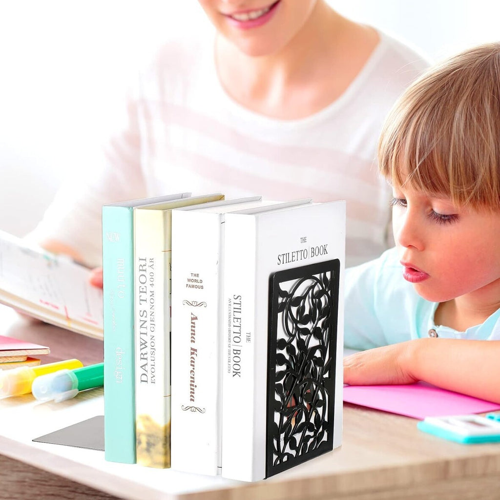2 Pairs Decorative Heavy Duty Metal Bookends Book Ends 6.7'' Office Stationery