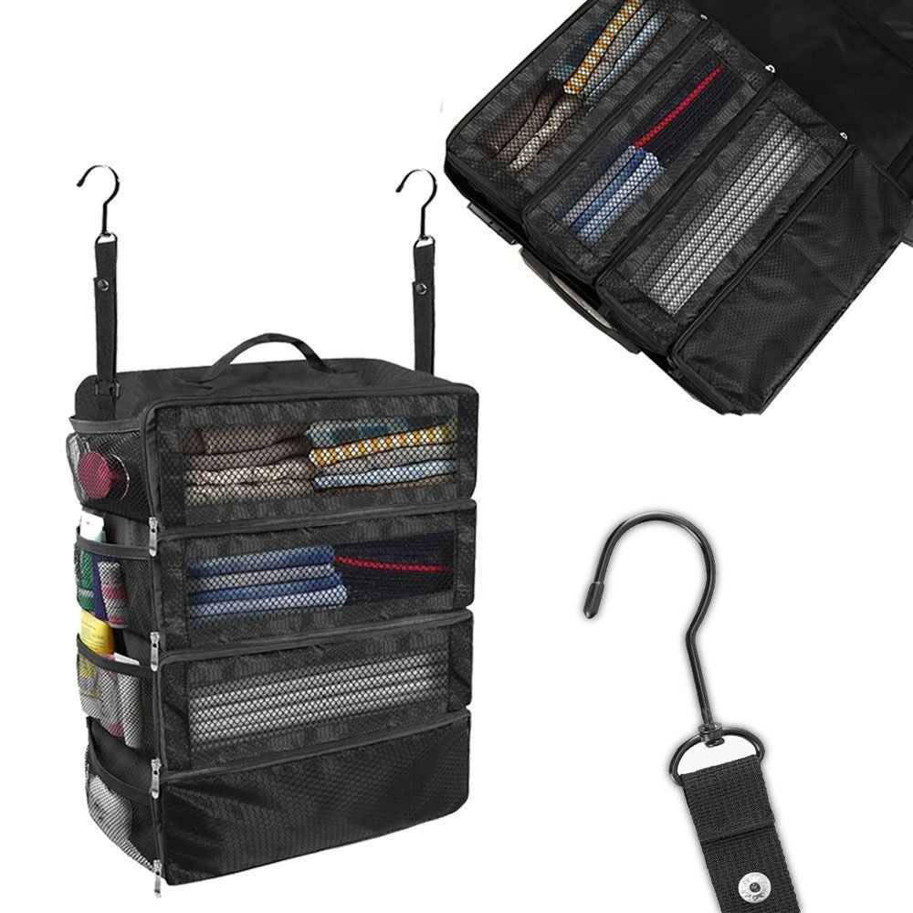 Portable Hanging Travel Shelves Collapsible Hanging Carry on Suitcase StorageBag