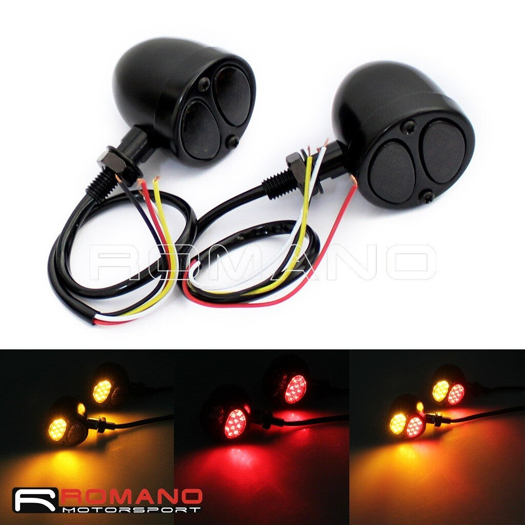 Motorcycle 3 In 1 LED Turn Signals w/ Brake Light Blinkers For Harley Cafe Racer