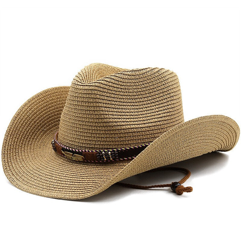 Women Mens Straw Western Cowboy Hat Outdoor Wide Brim Sun Protection Hat New uk