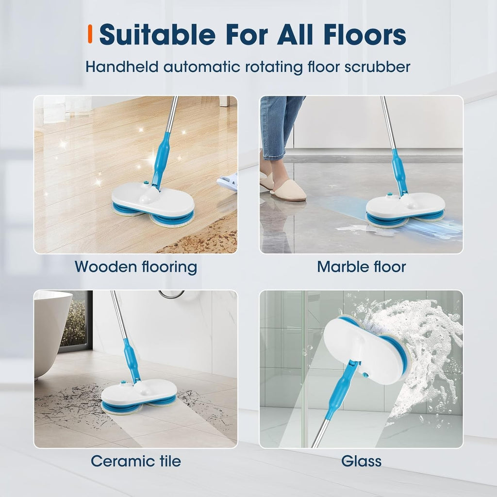 Cordless Electric Floor Mop – Dual Spin Cleaner Kits with Handle Scrubber Tool