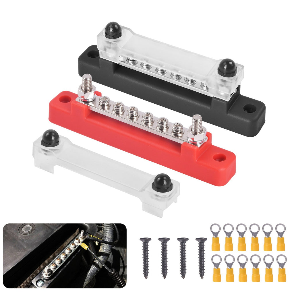 2Pcs 12V 150A Busbar 6 Way Red+Black Bus Bar Power Distribution Terminal Block