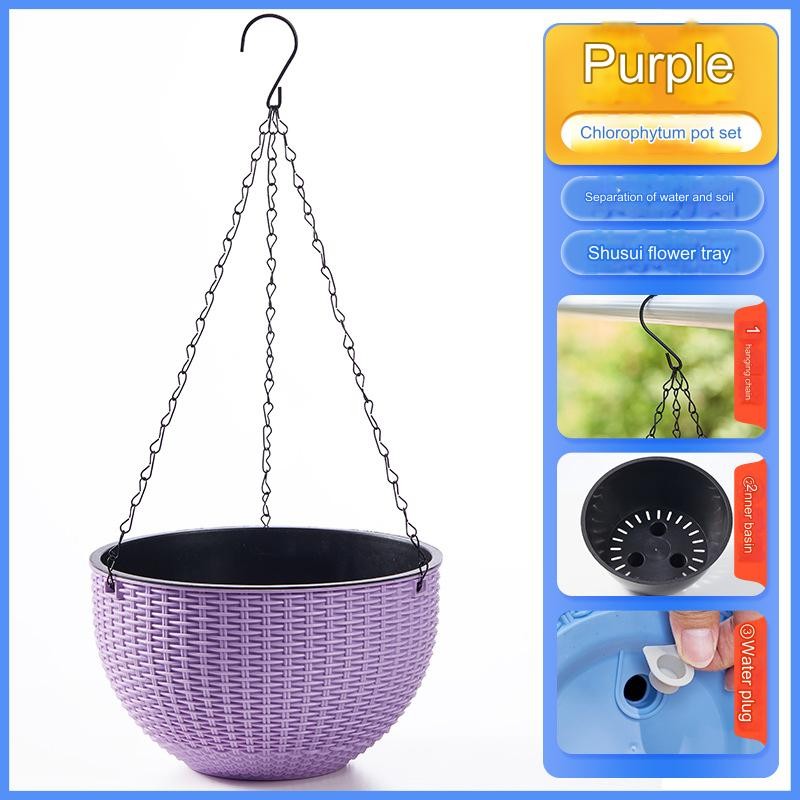 2x Sphere Hanging Flower Pot Bowl Basket 2-Piece Set Chain Planter Rattan
