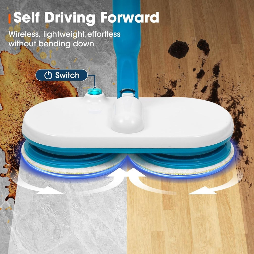 Cordless Electric Floor Mop – Dual Spin Cleaner Kits with Handle Scrubber Tool