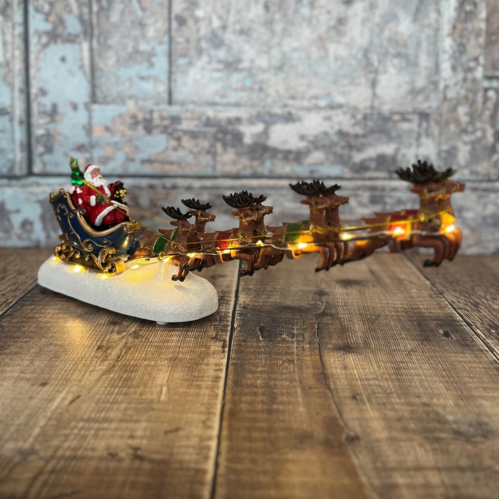 Christmas Santa Sleigh & Reindeer Decoration Festive Ornament with LED Lights