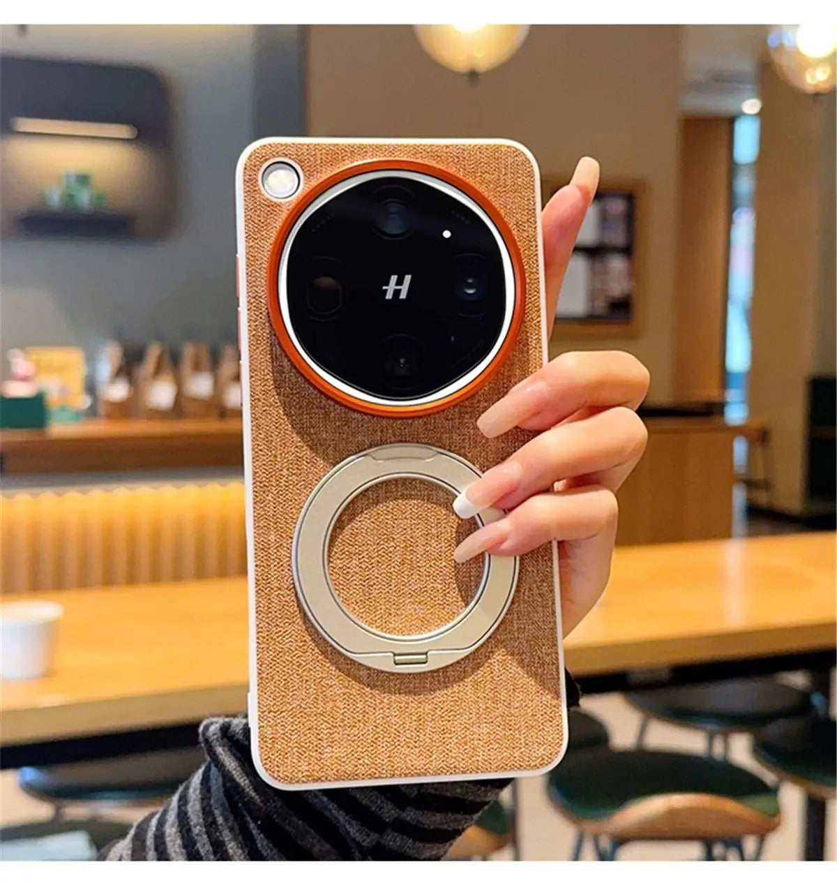 Matte Textile Leather Case OPPO Find X9 Ultra Magnetic 360 Rotate Bracket Cover