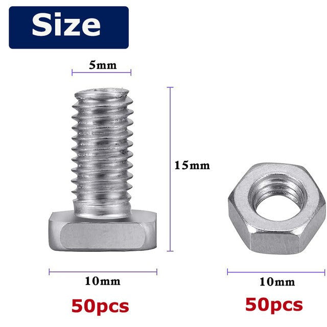 50X Greenhouse Bolts and Nuts Sets Glasshouse Aluminium Nuts & Bolts Square Head