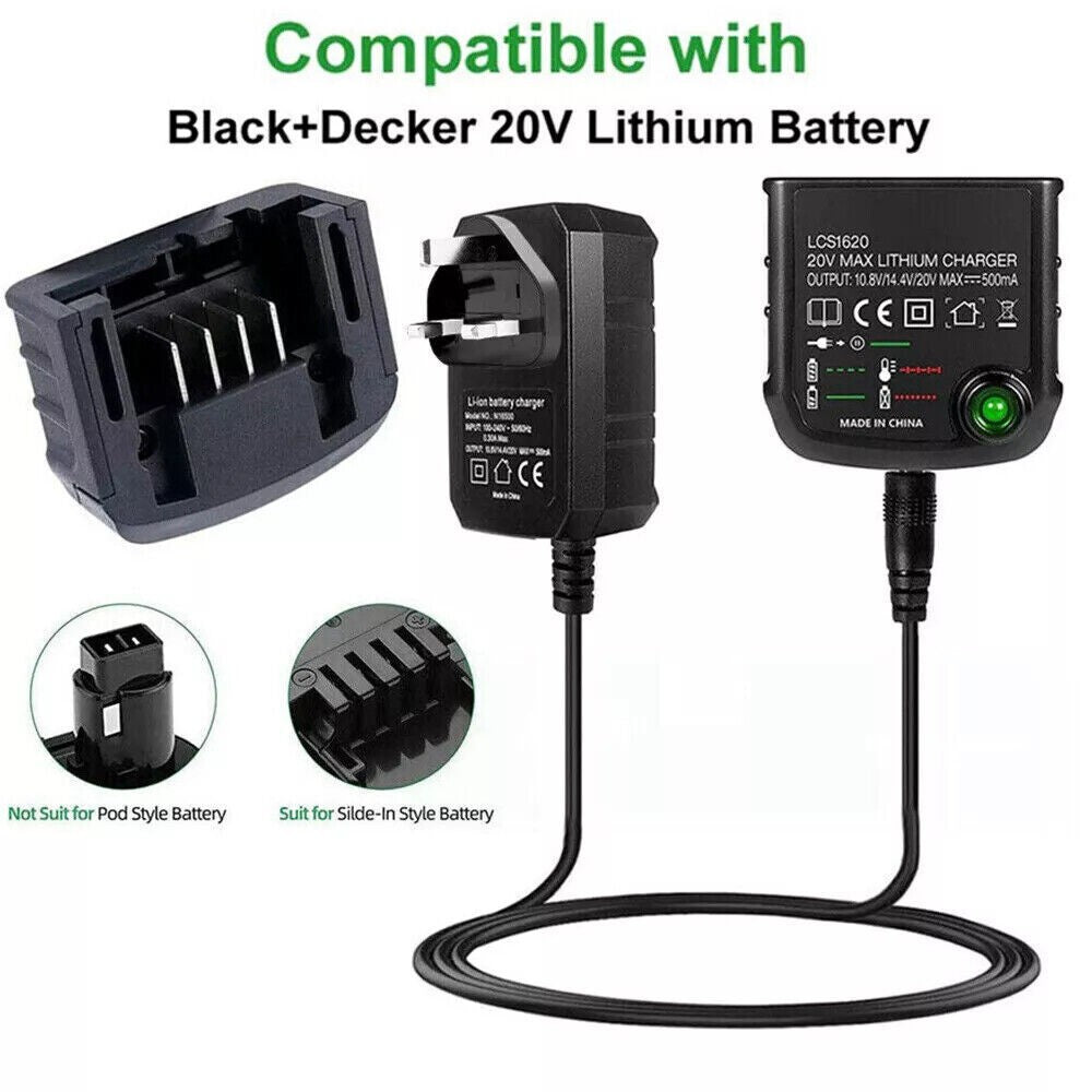 Replacement Lithium-Ion Battery Charger for Black & Decker LBXR20 14.4V 18V 20V