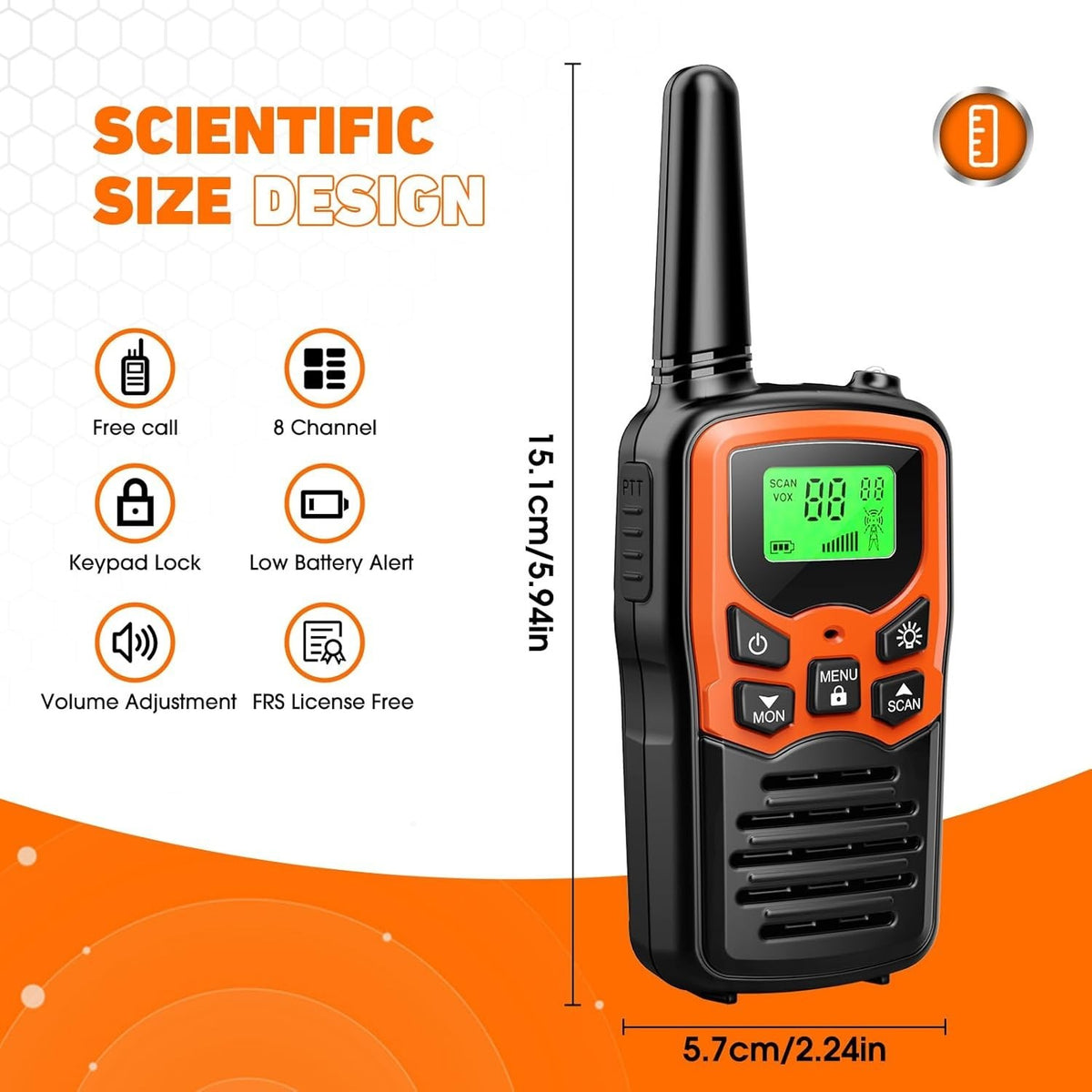 2Pcs Walkie Talkies Electronic Long Range Walky Talky 8km UHF Backlit LCD