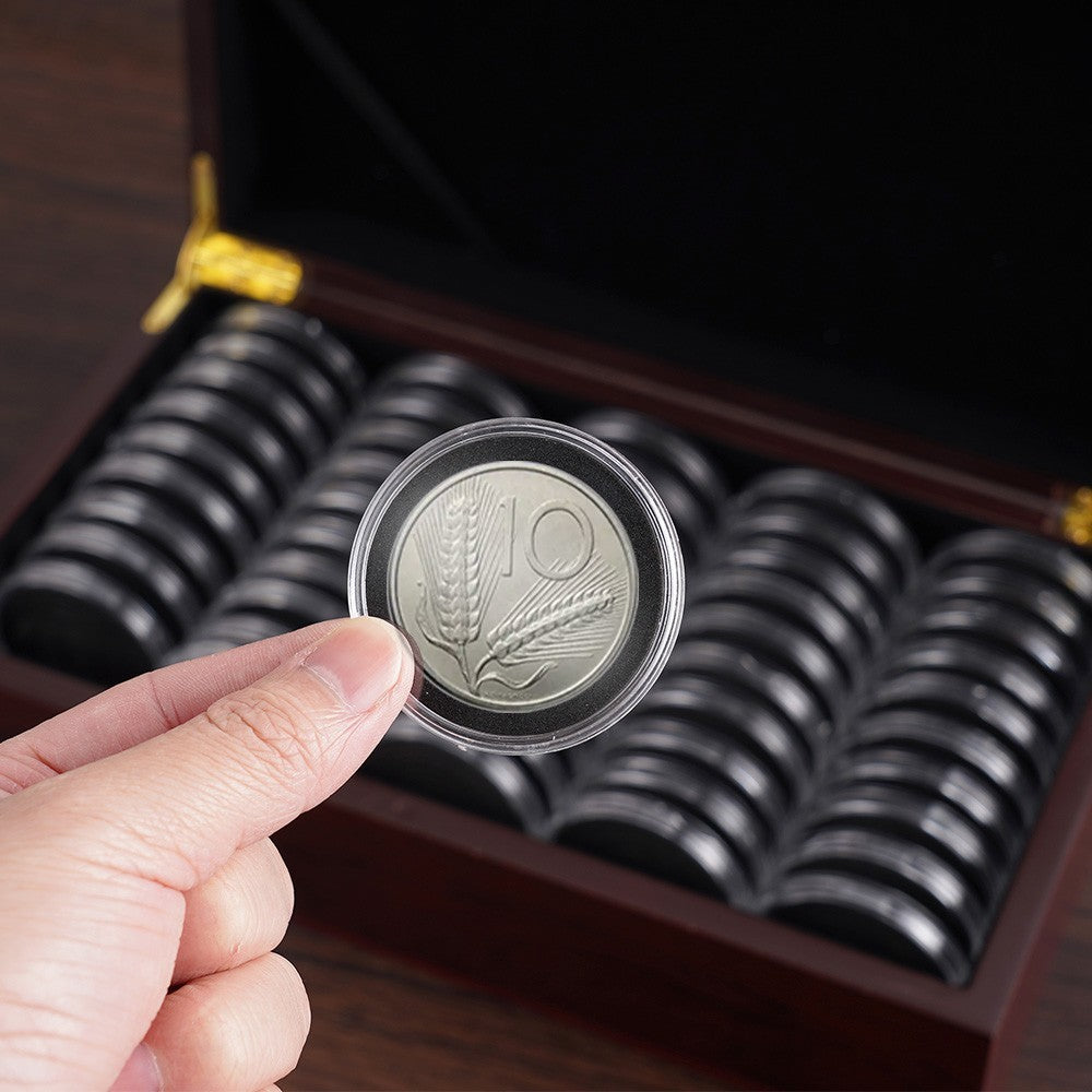 50pcs 46MM Coin Capsules Storage Box&Wooden Case Holders Collection Display