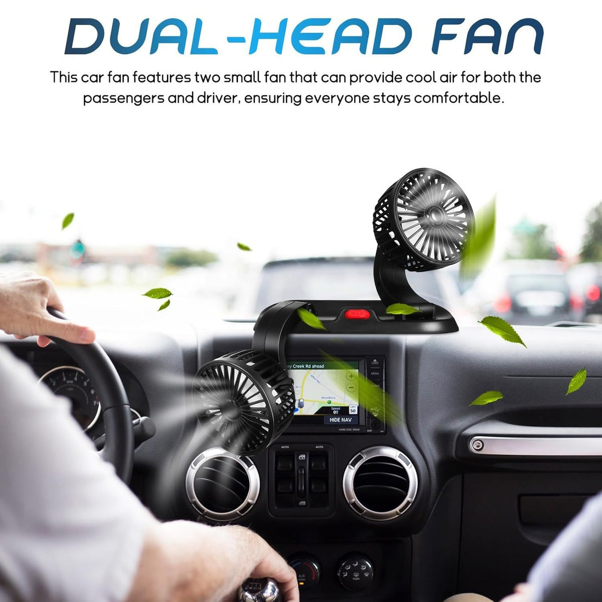 Dual Head USB Car Fan Portable Vehicle Truck 360° Rotatable Auto Cooling Cooler