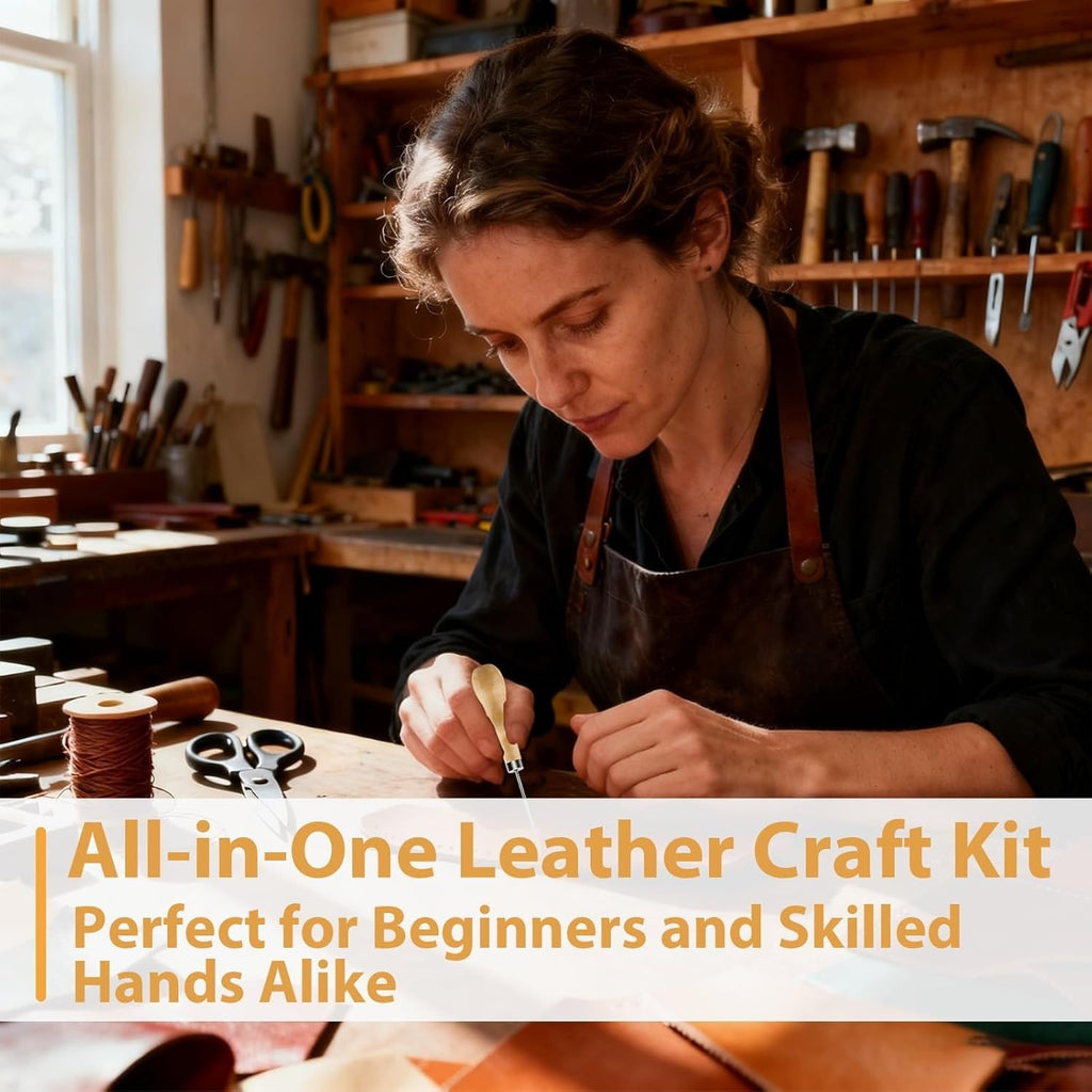 Leather Sewing Kit Hand Stitching Craft Tools Kit Awl Waxed Thread Needles DIY