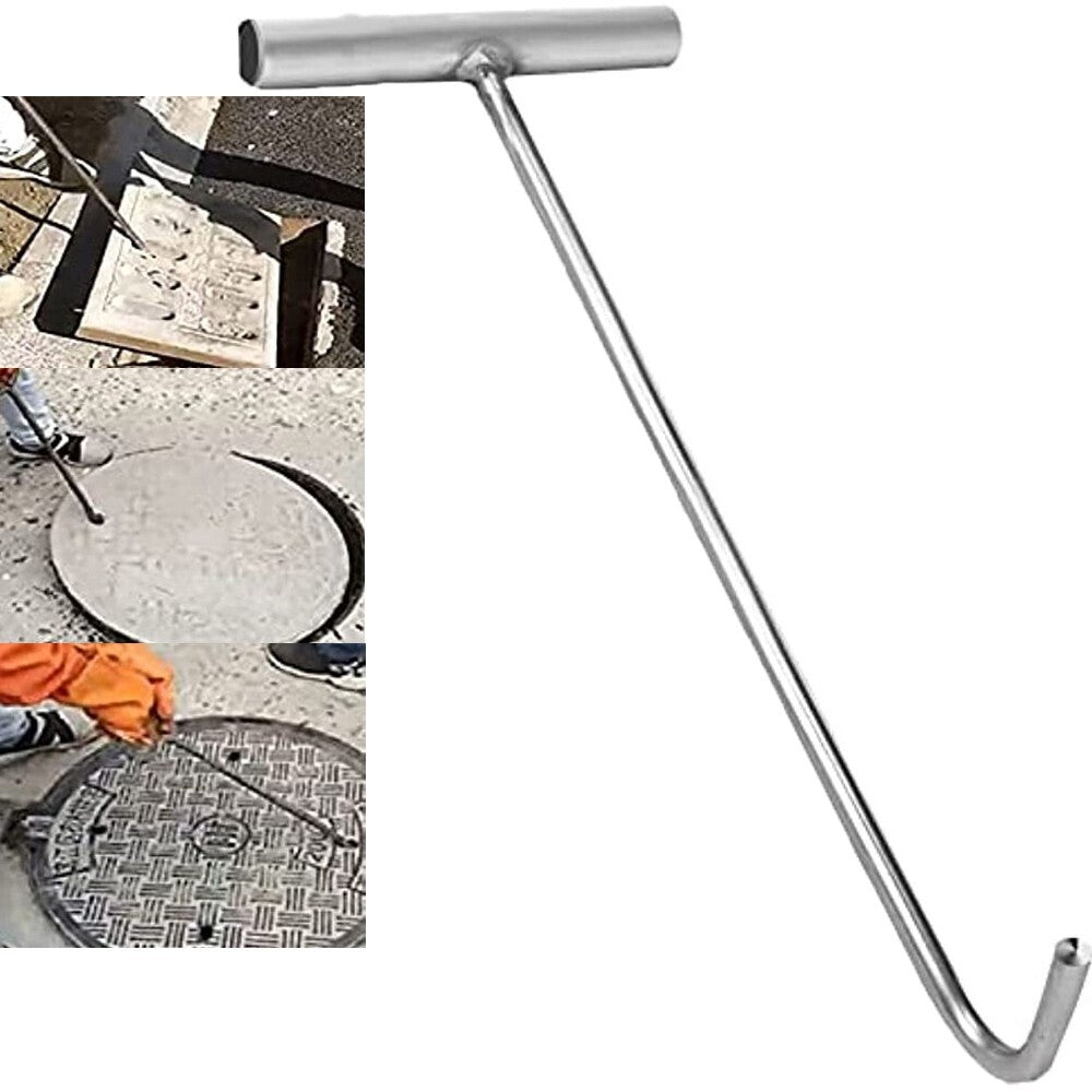 Manhole Drain Grate Lifter 38cm T Hook Handy Ditch Cover Pulling Tool