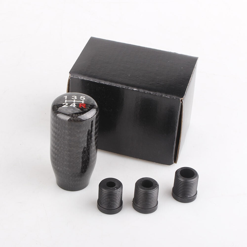 Universal Real Black Carbon Fiber Manual Gear Shift Knob Shifter Lever 5 Speed