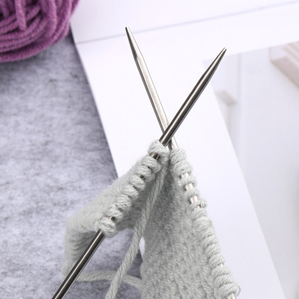22Pcs Knitting Needle Set 2mm-8mm Stainless Steel Sewing Single Pointed 25cm