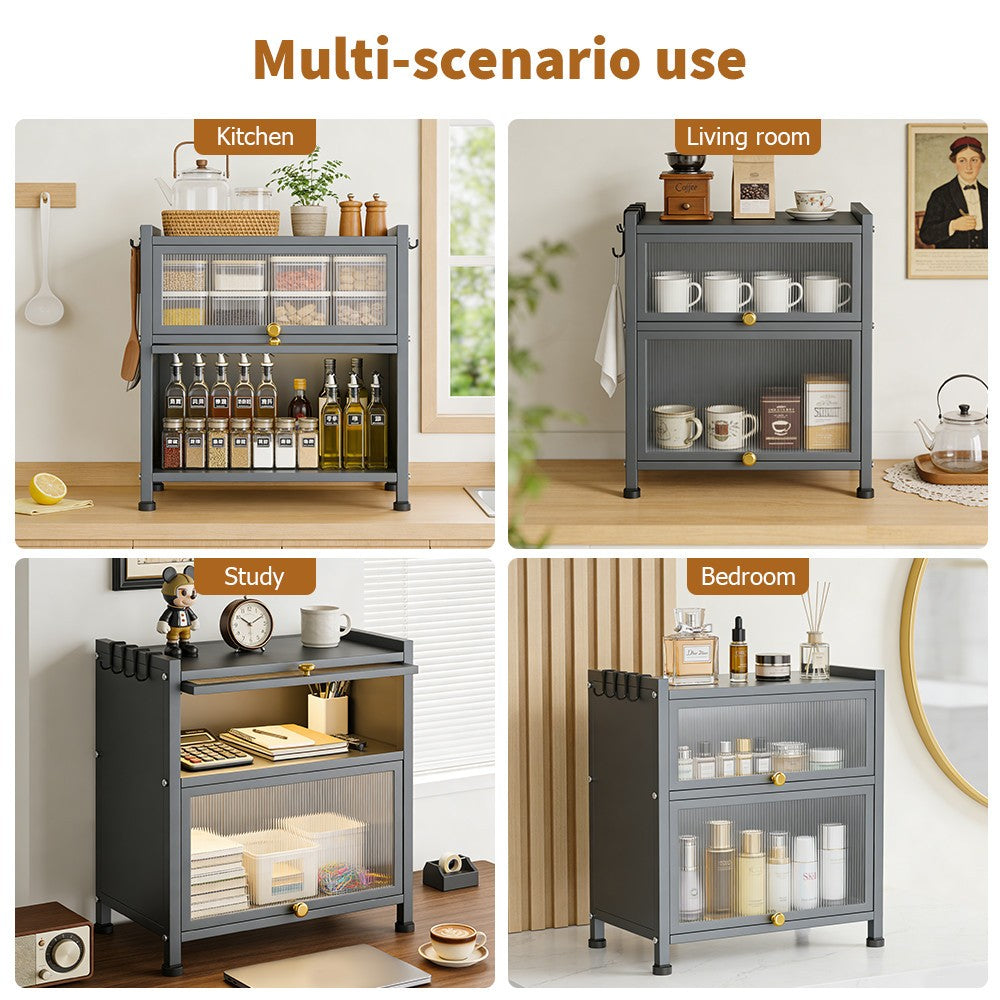 3 Tier Kitchen Storage Cabinet Larder Pantry Cupboard Microwave Stand Shelve UK