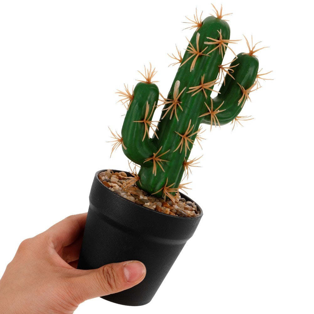 Lifelike Dark Green Plastic Artificial Potted Cactus for Home Decor
