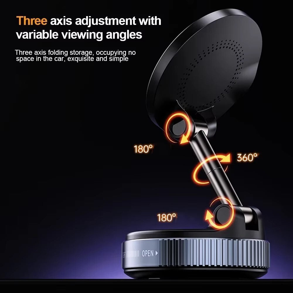 15W Magnetic Wireless Car Phone Holder Fast Charger with Suction Mount Base