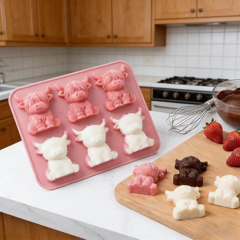 Pink Mini Highland Cow Ice Cube Mold Cute 3D Highland Cow Silicone Ice Cube Tray