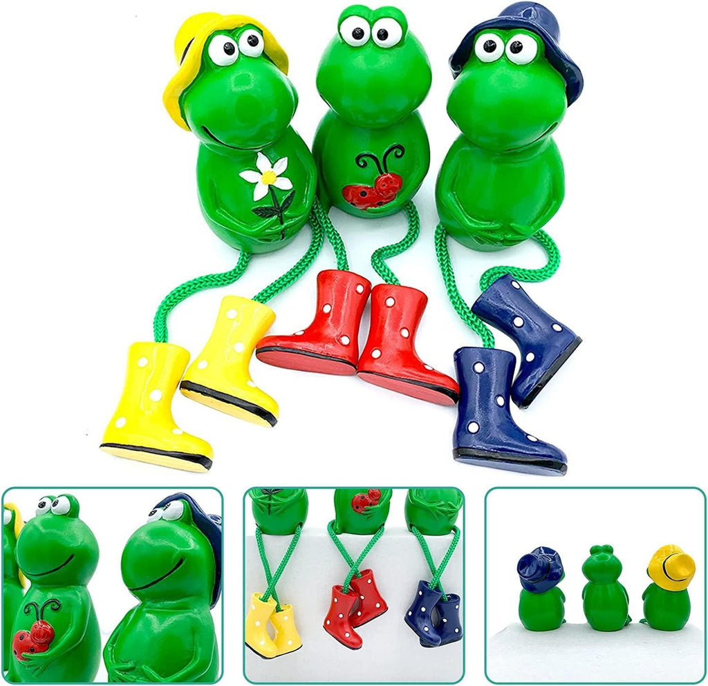 Set of 3 Outdoor Garden Ornaments Frog Sitting Toad Plant Pot Perchers