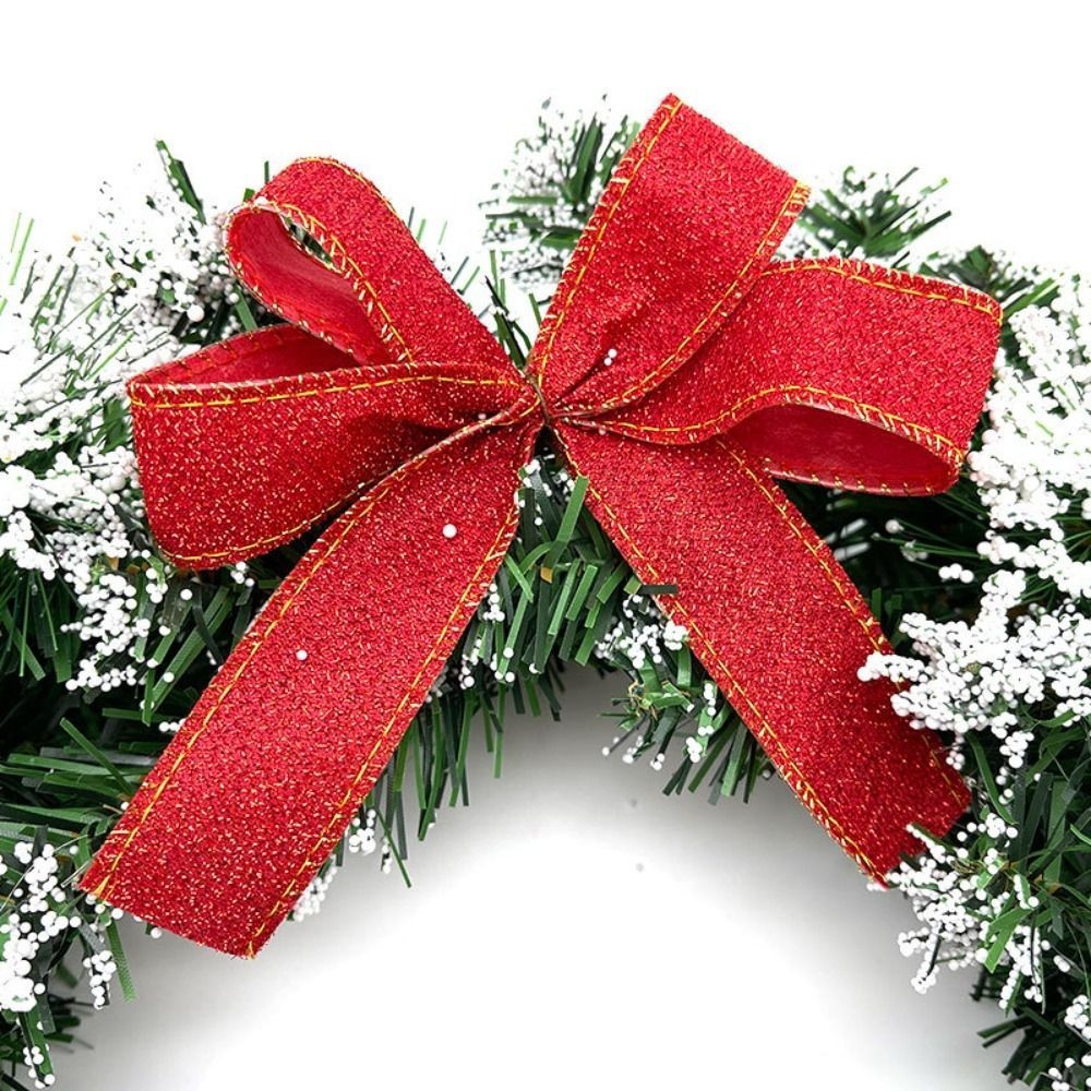 20/30/40cm Christmas Wreath W/ Bow Front Door Wreath Garland Xmas Hanging Decor