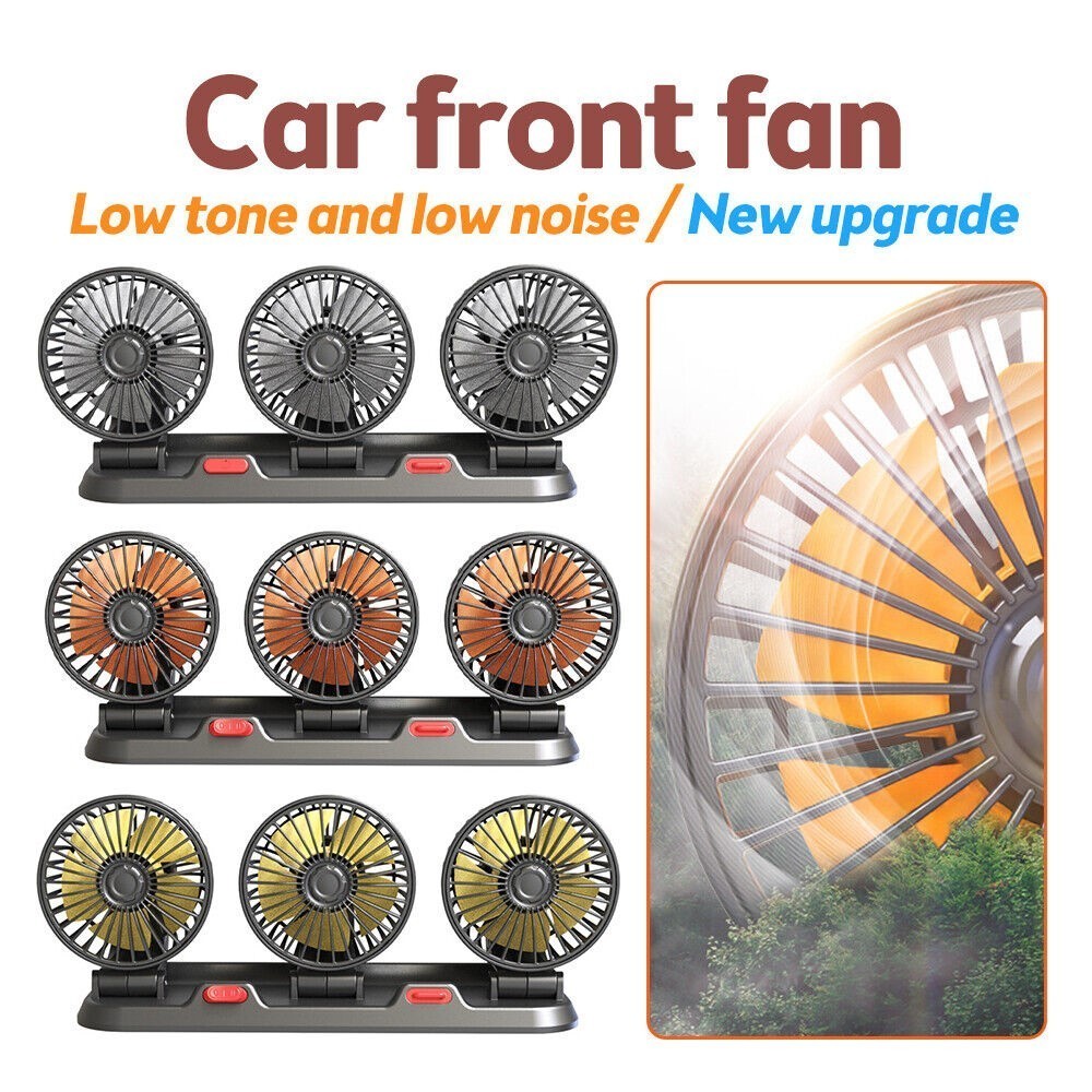 Summer Car Cooler Fan Interior 3-Head - Choose 5V-12V-24V Cigarette Lighter Plug