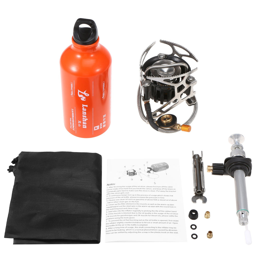 Outdoor Camping Multi Fuel Oil Stove with 500ml Gasoline Fuel Bottle