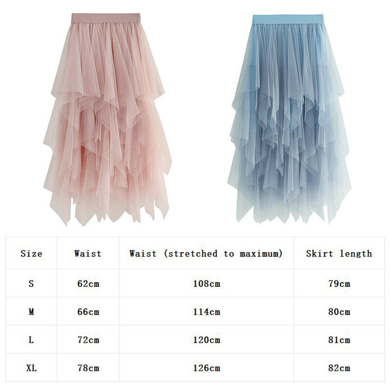 *Women's* Vintage Solid Color Layered Irregular Mesh Skirt Tulle Bubble Skirt.
