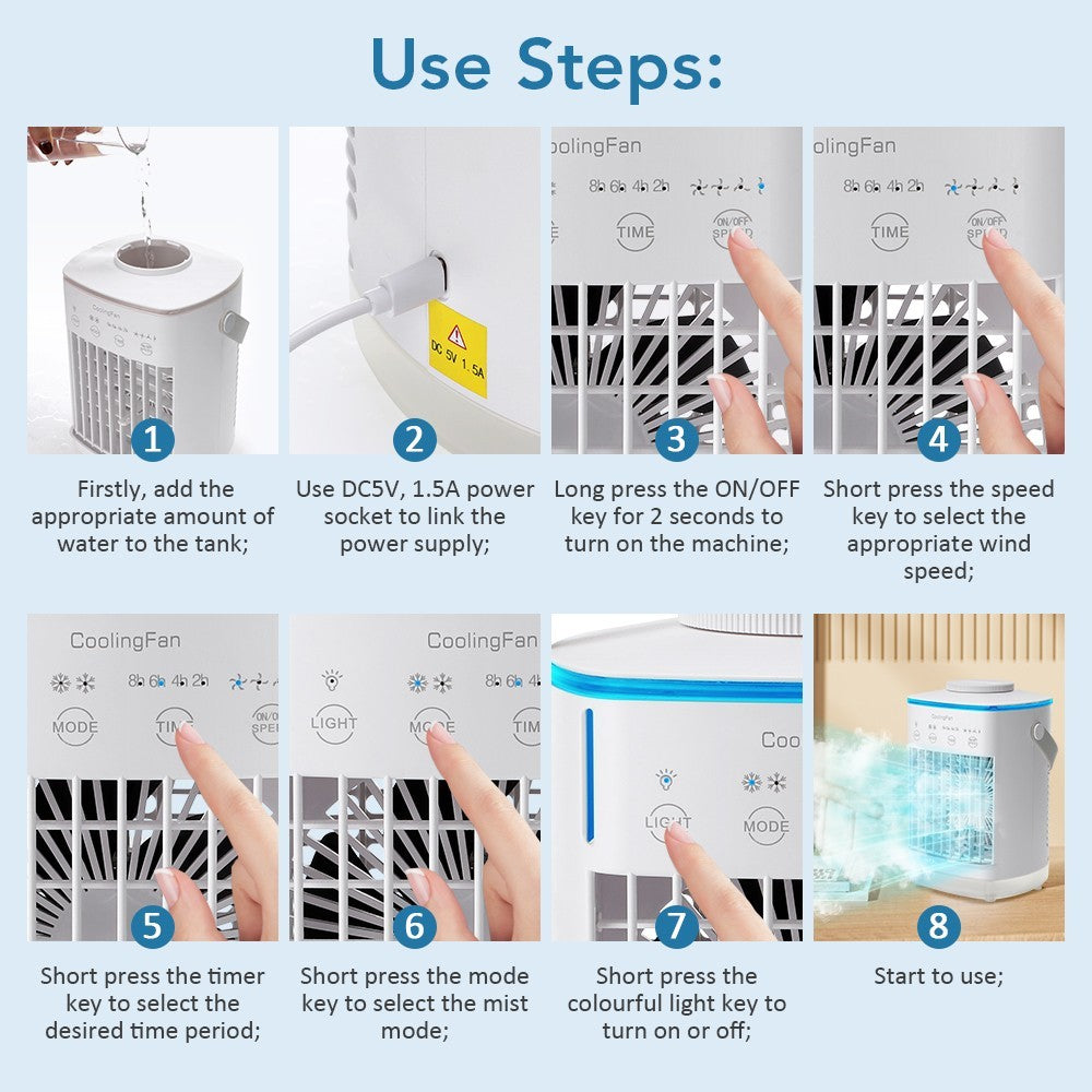 4 Speeds Portable Air Cooler Fan With 700ML Tank Ice Cold Cooling Conditioner