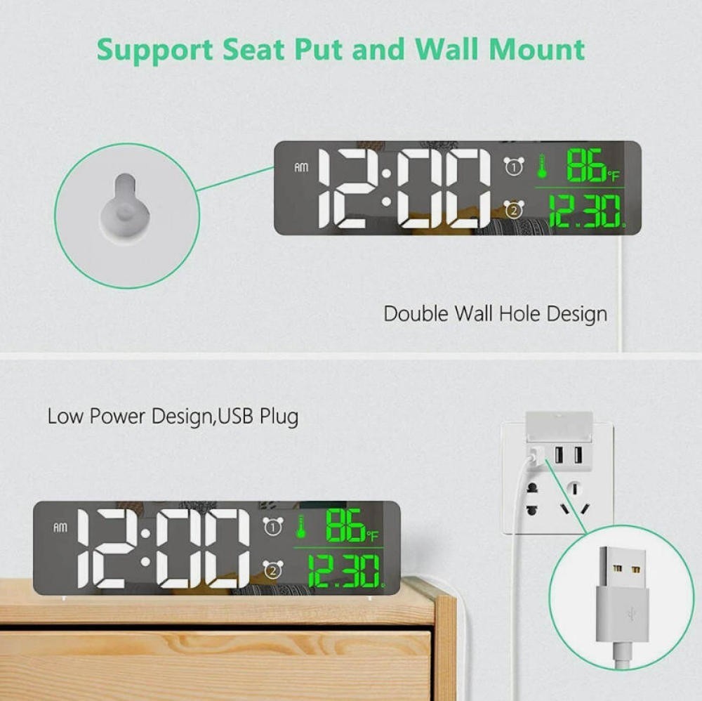 Digital Alarm Clock LED Display Desk Wall Clock with Temperature Date Week Clock