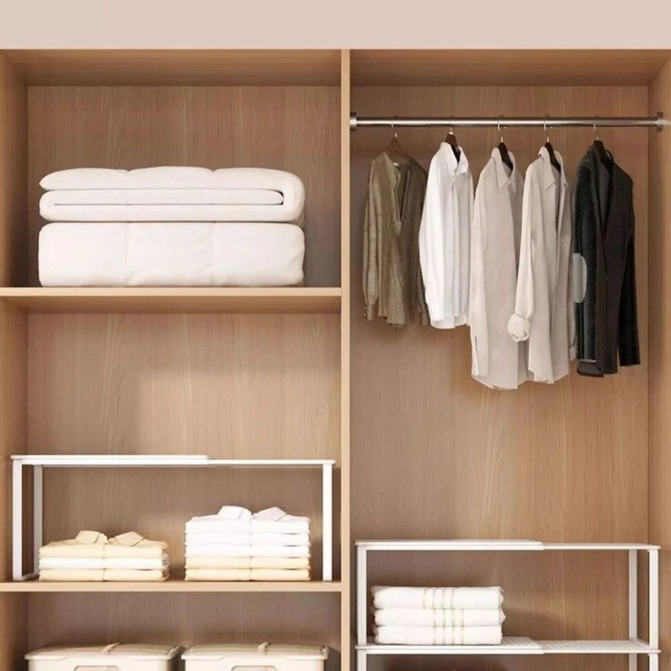 Metal Closet Shelf Adjustable Stackable Shelves DIY Wardrobe Organizer Cabinet