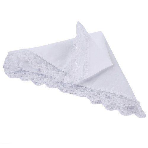 5 Pcs/lot Ladies Women's Cotton Handkerchiefs Lace Border White Wedding Hanky