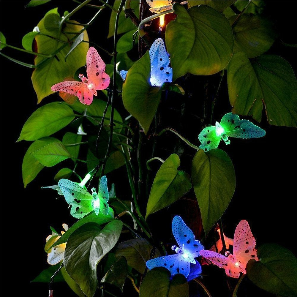 12Pcs LED Solar Powered Butterfly Fiber Optic Fairy String Outdoor Garden Lights