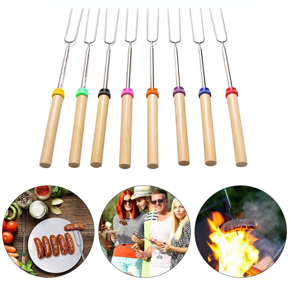 8pcs Telescoping BBQ Marshmallow Roasting Sticks barbecue Skewers Hot Dog Fork