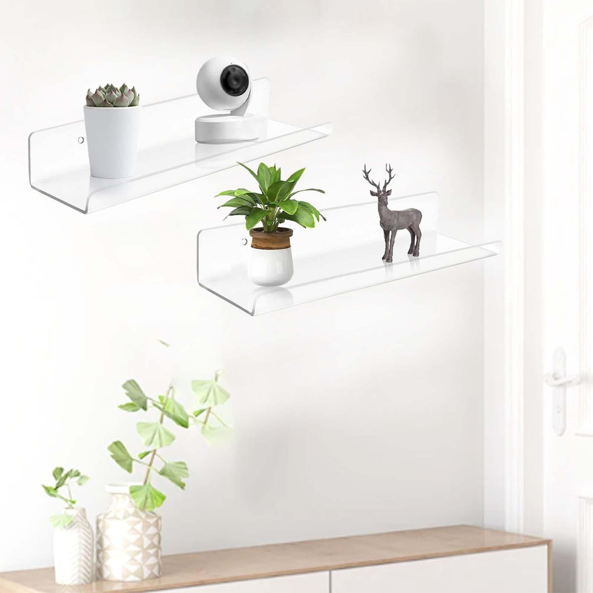 2x Acrylic Floating Wall Shelves Wall Display Shelves Wall