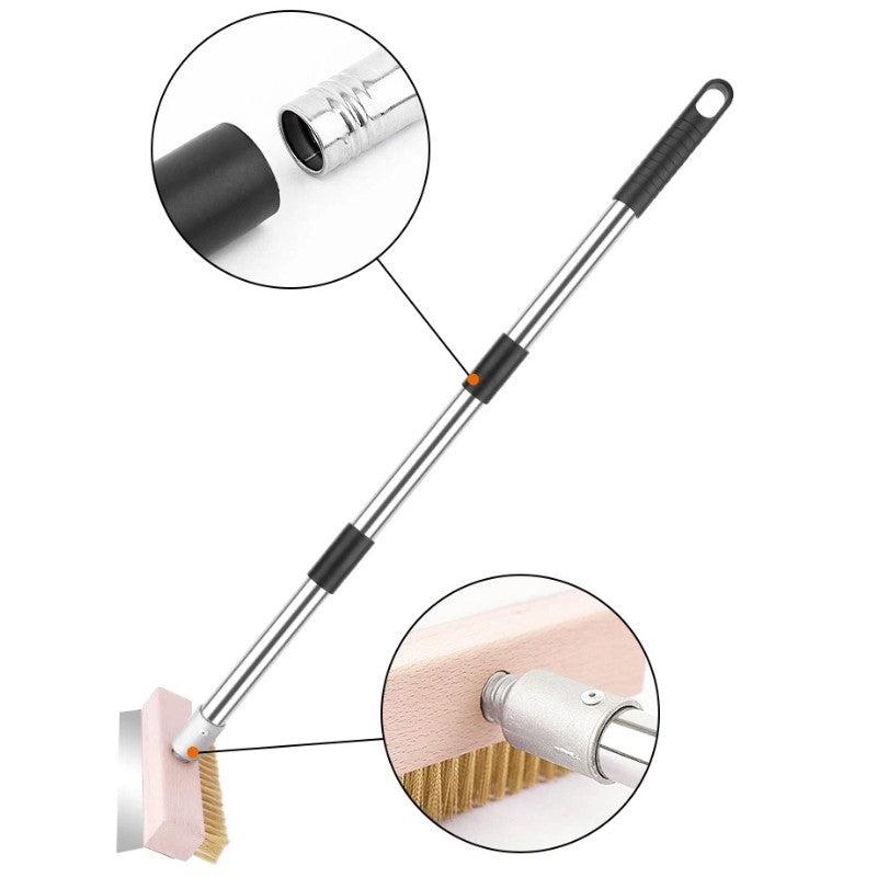 1.6m Top Quality Pizza Oven Brush &Steel Handle Brass Bristles & Steel Scraper