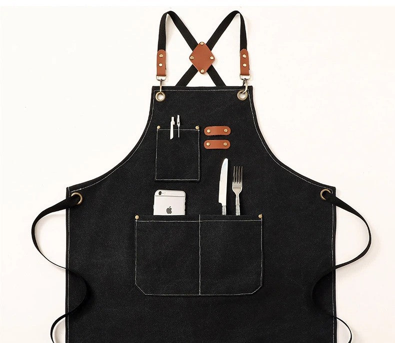 Unisex Waxed Canvas Work Apron Multiple Tool Pockets Woodworking Chef Apron