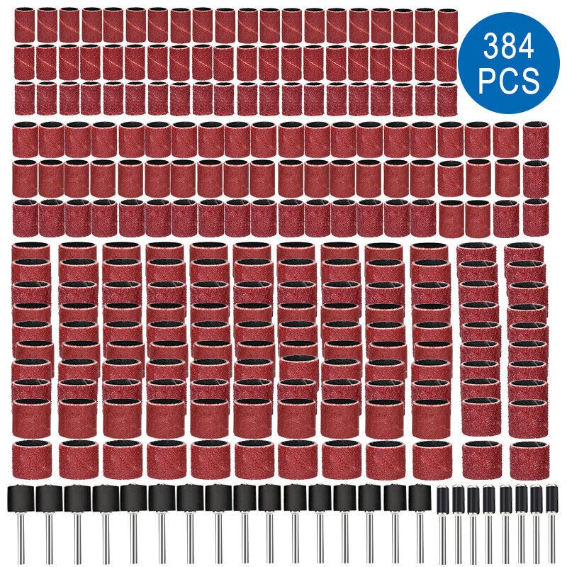 384Pcs Sander Sanding Band Sleeve Drum Rubber Mandrel Set for Dremel Rotary Tool