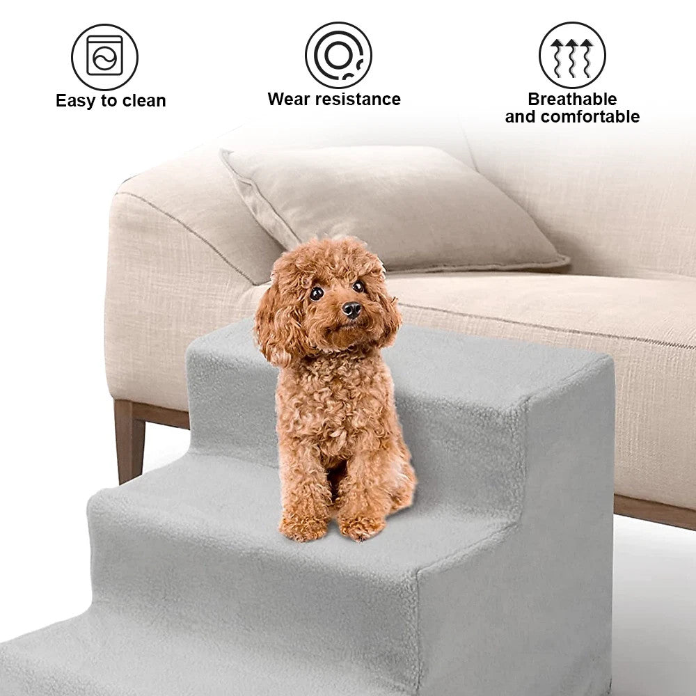 3 Steps Dog Stairs Pet Steps For Bed Sofa Cats Ladder Ramp with Removable Cover