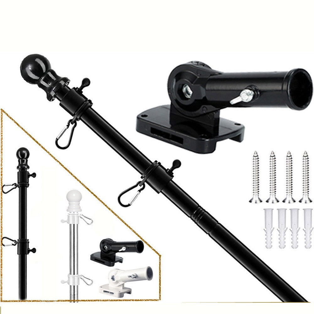 6FT Wall Mounted Adjustable Flag Pole Kit Black Stainless Steel Mounting Bracket