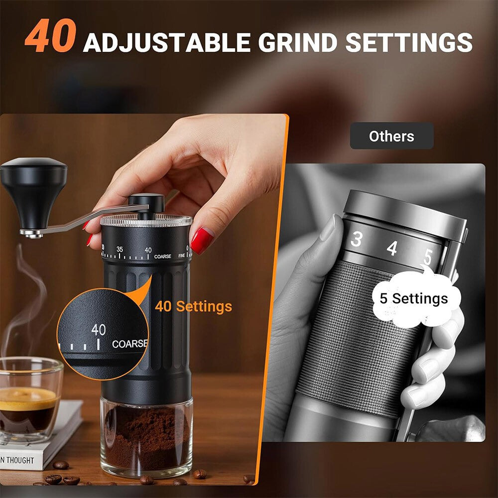Manual Coffee Bean Grinder Hand Mill 40-Grade Adjustable Ceramic Burr Grinders