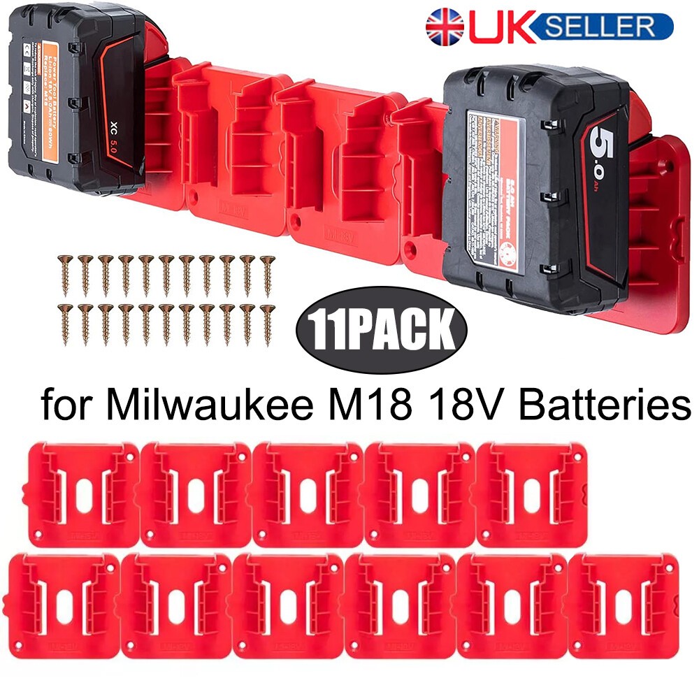 11x Battery Holder for Milwaukee M18 18V Batteries Wall Mount Battery Storage