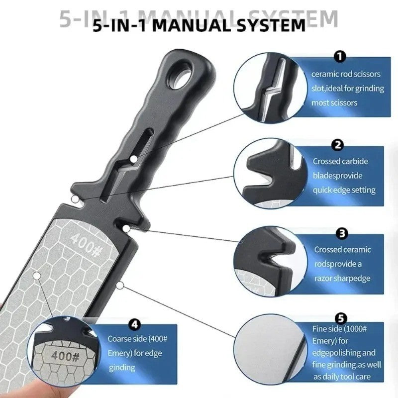 5-in-1 Knife Sharpener Diamond 400/1000 Grit Kitchen Scissors Sharpening Tool