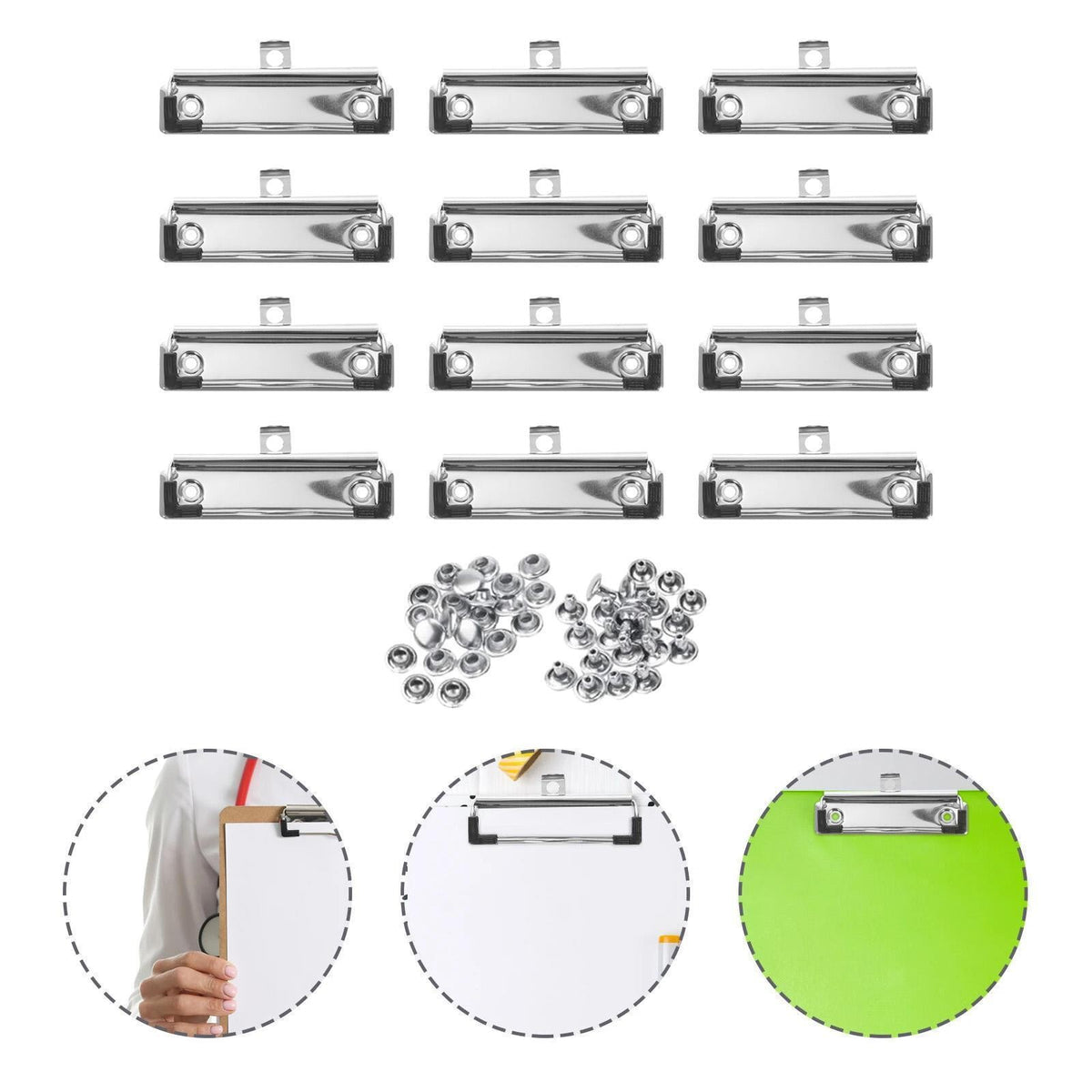 12Pack 10cm Metal Clipboard Clip with Rubber Grip, Silver(Glossy)