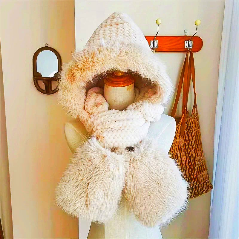 3-in-1 Women's Winter Warmth Hat - Thick Polyester Fiber, Non-Stretch, Ear Flaps